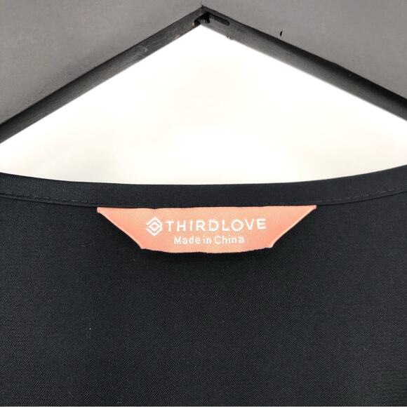 THIRDLOVE Satin Short Robe Black OS - Picture 6 of 9